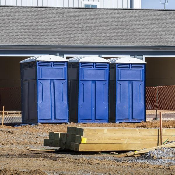 our portable restrooms for construction sites include features such as non-slip flooring, secure locking systems, and ventilation to ensure safety and comfort for workers